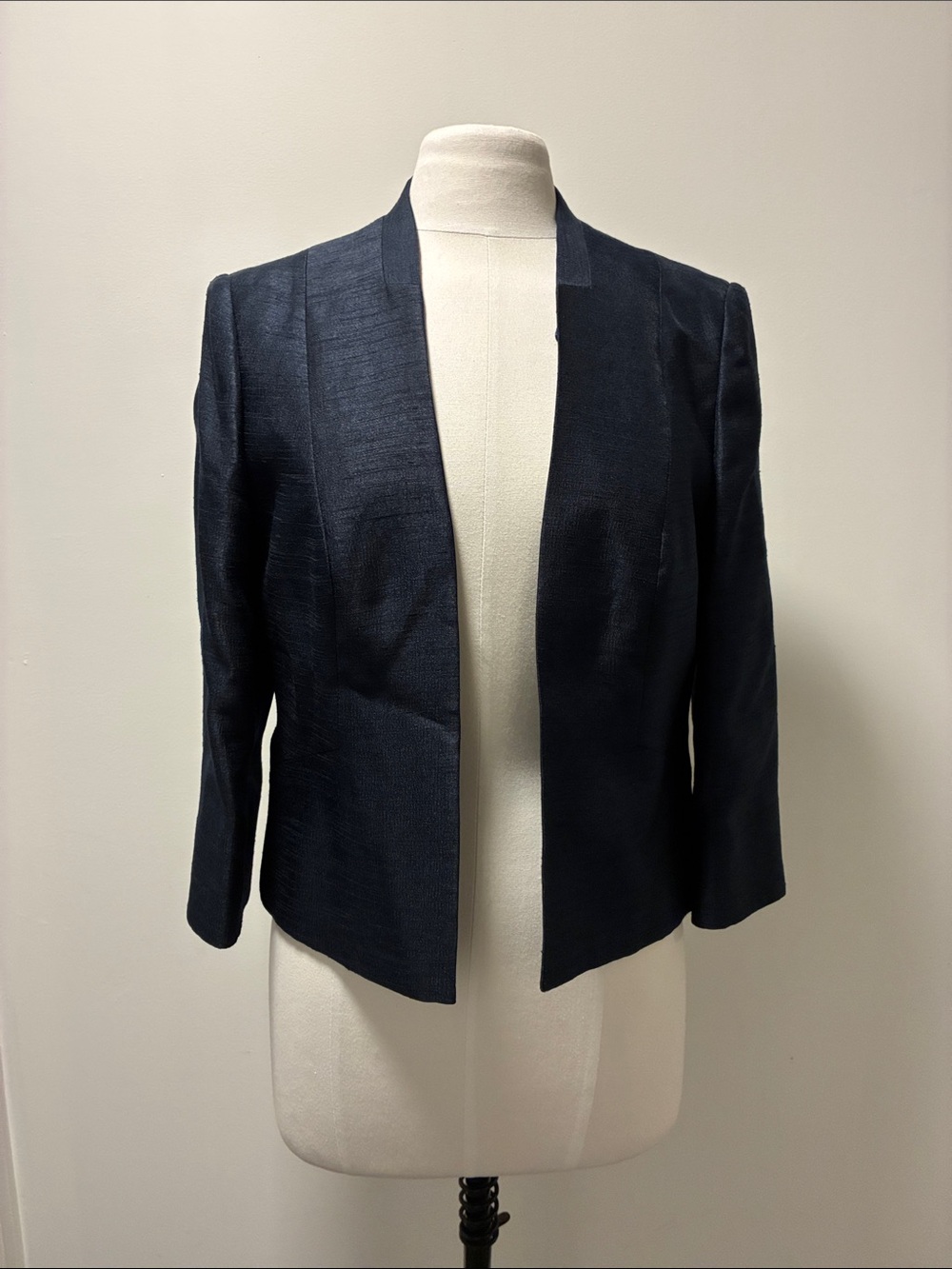 Tailored Open-Front Navy Blazer Jacket for Women